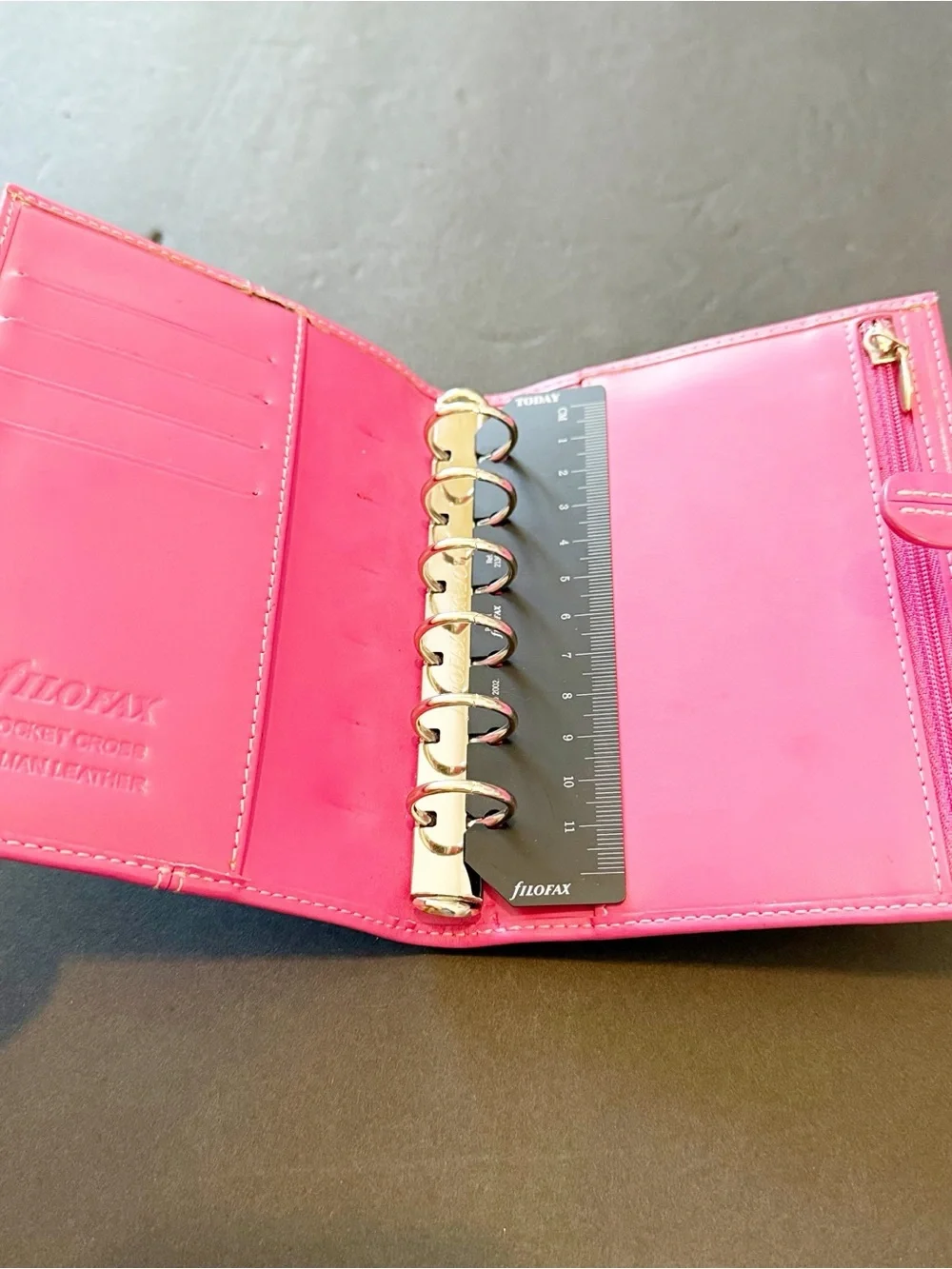 Filofax Cross Pink A7 Pocket Organizer Planner Binder 6 Ring Italian Leather